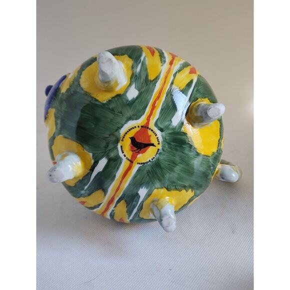 TEAPOT/ANTHROPOLOGY-Blackbird-Green-Yellow-"Tie Dye" Design-Hand Painted-4 cups - Picture 8 of 14